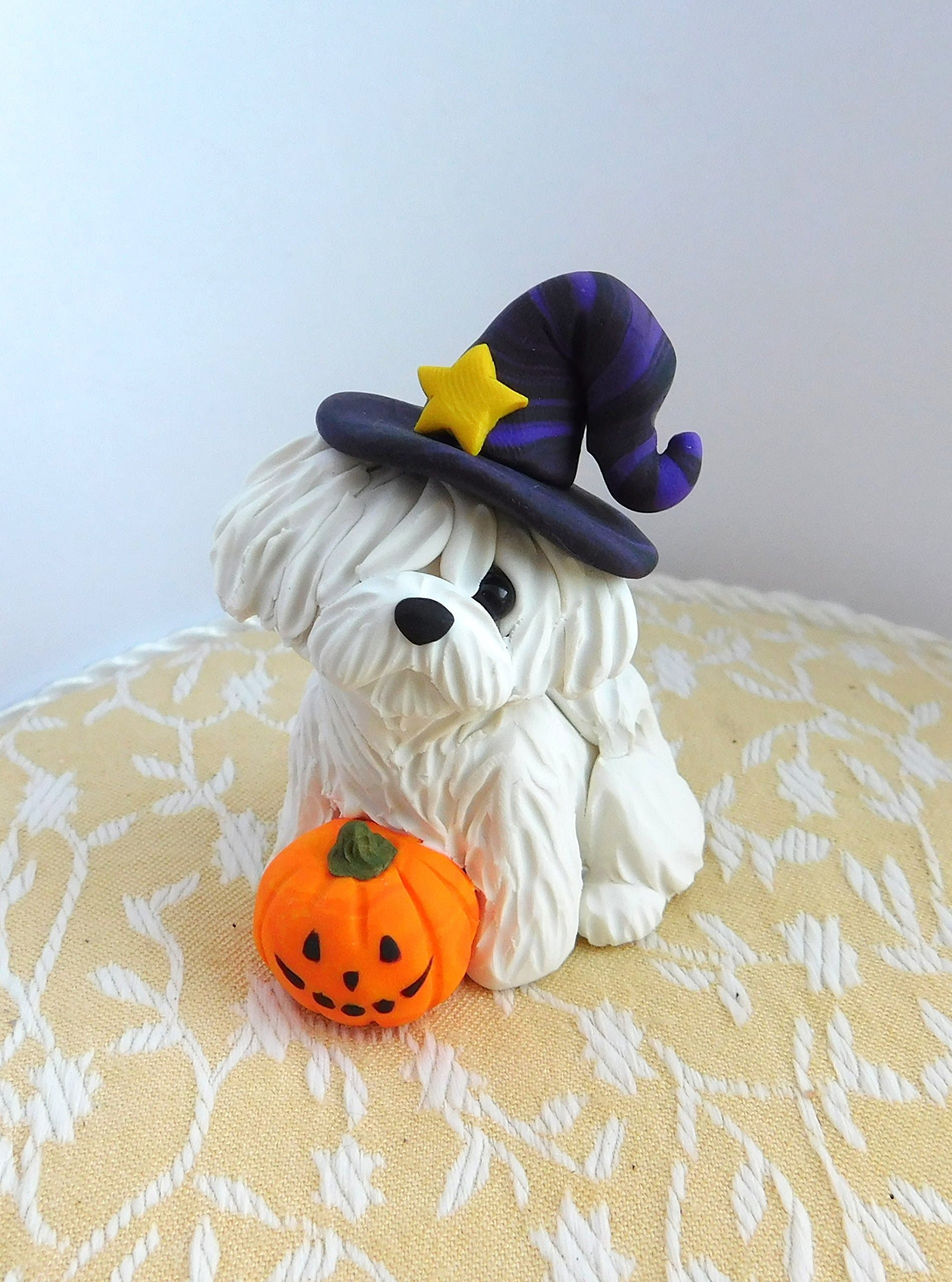 Coton de Tulear Halloween Sculpture by Raquel at the WRC hand sculpted polymer clay Dog collectible