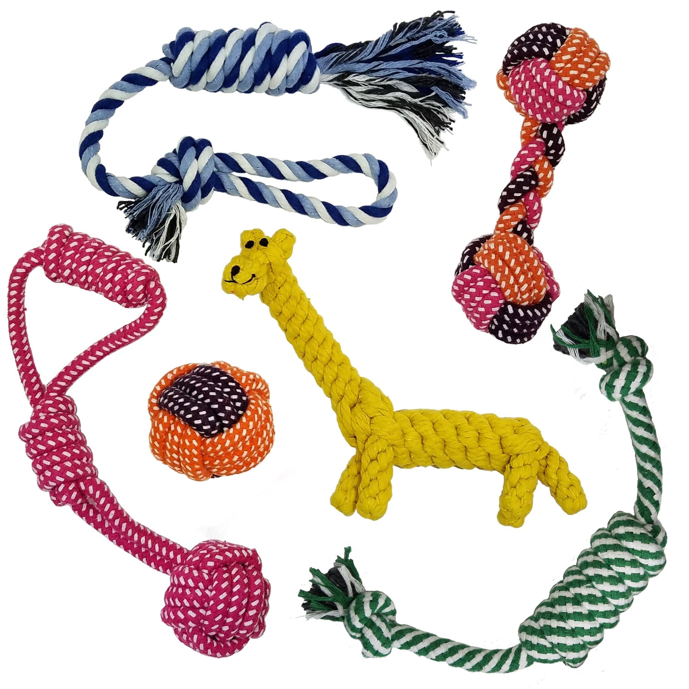 Rope Dog Toys by Leo Pets | 6 Pack for Puppies/Small to Medium Dogs, Giraffe and Ball, No Stuffing, Non-Plastic, Natural Cotton | Delivering Leo Quality, Standout like the King of the Jungle