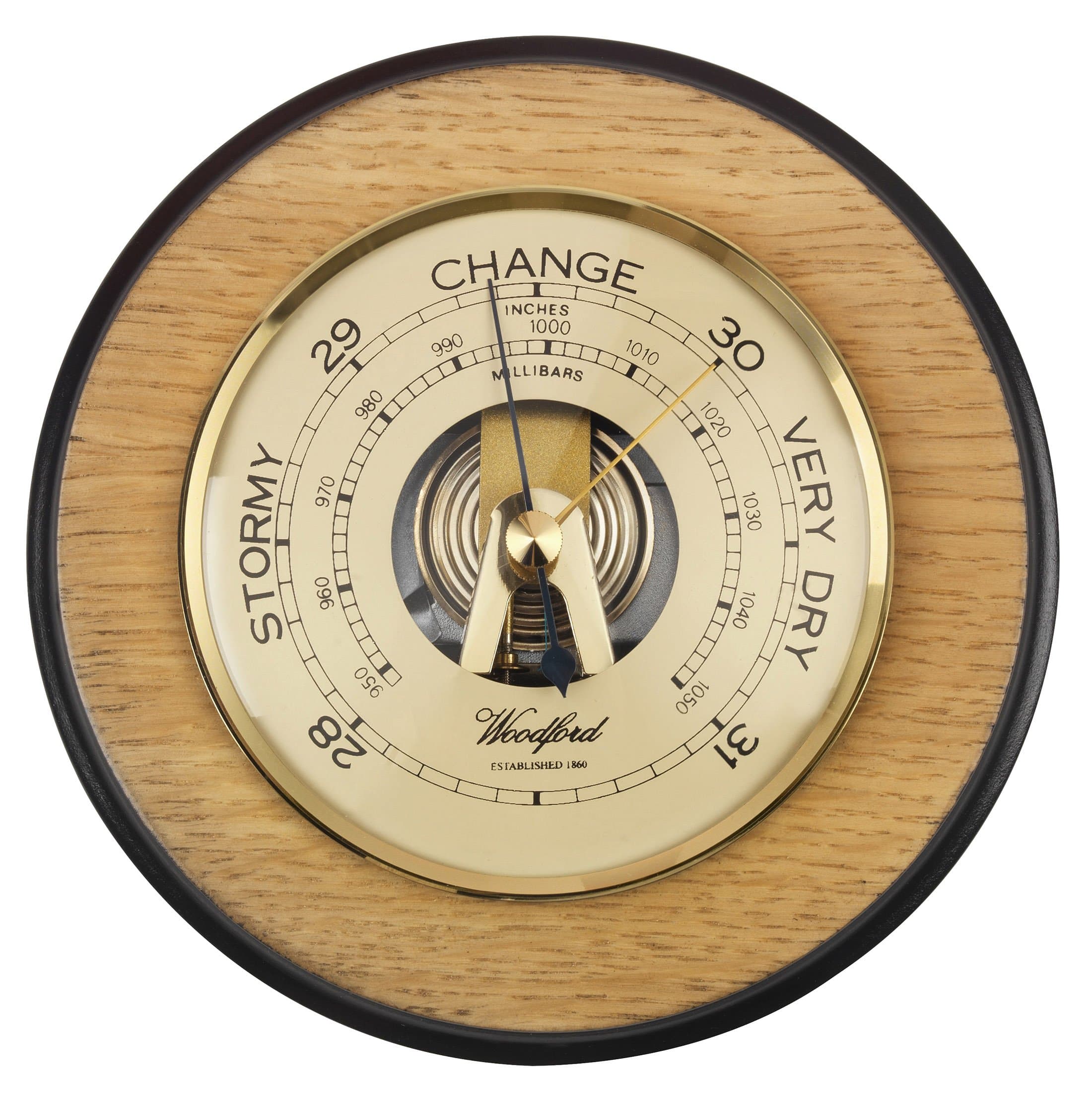 Modern Wooden Barometer by Woodford - Light Oak with fine German Mechanism, with Booklet and lifetime support