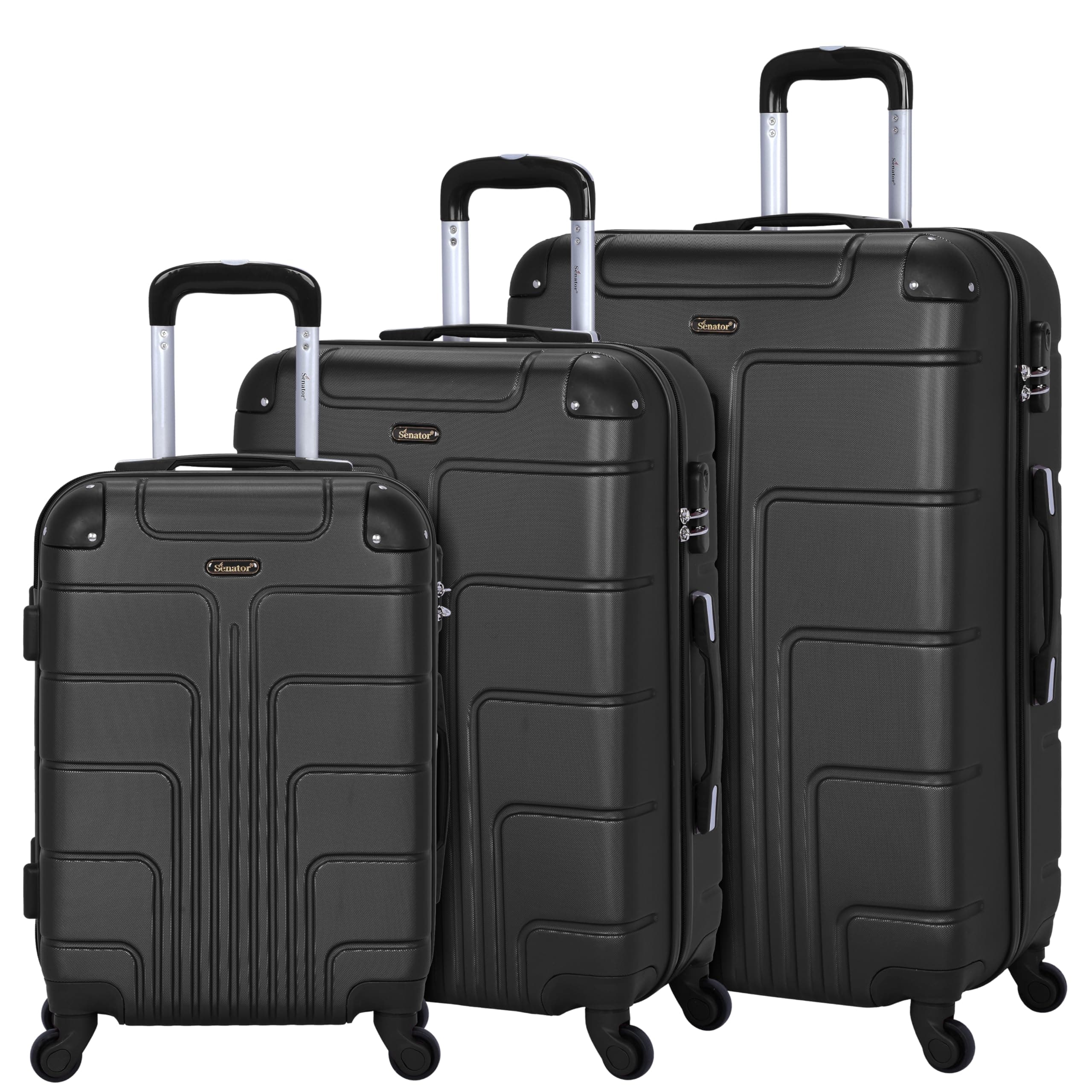 Senator Hardside Luggage on Wheels for Unisex A1012 | Ultra Lightweight ABS on with Spinner Wheels 4 (Set of 3, Black)