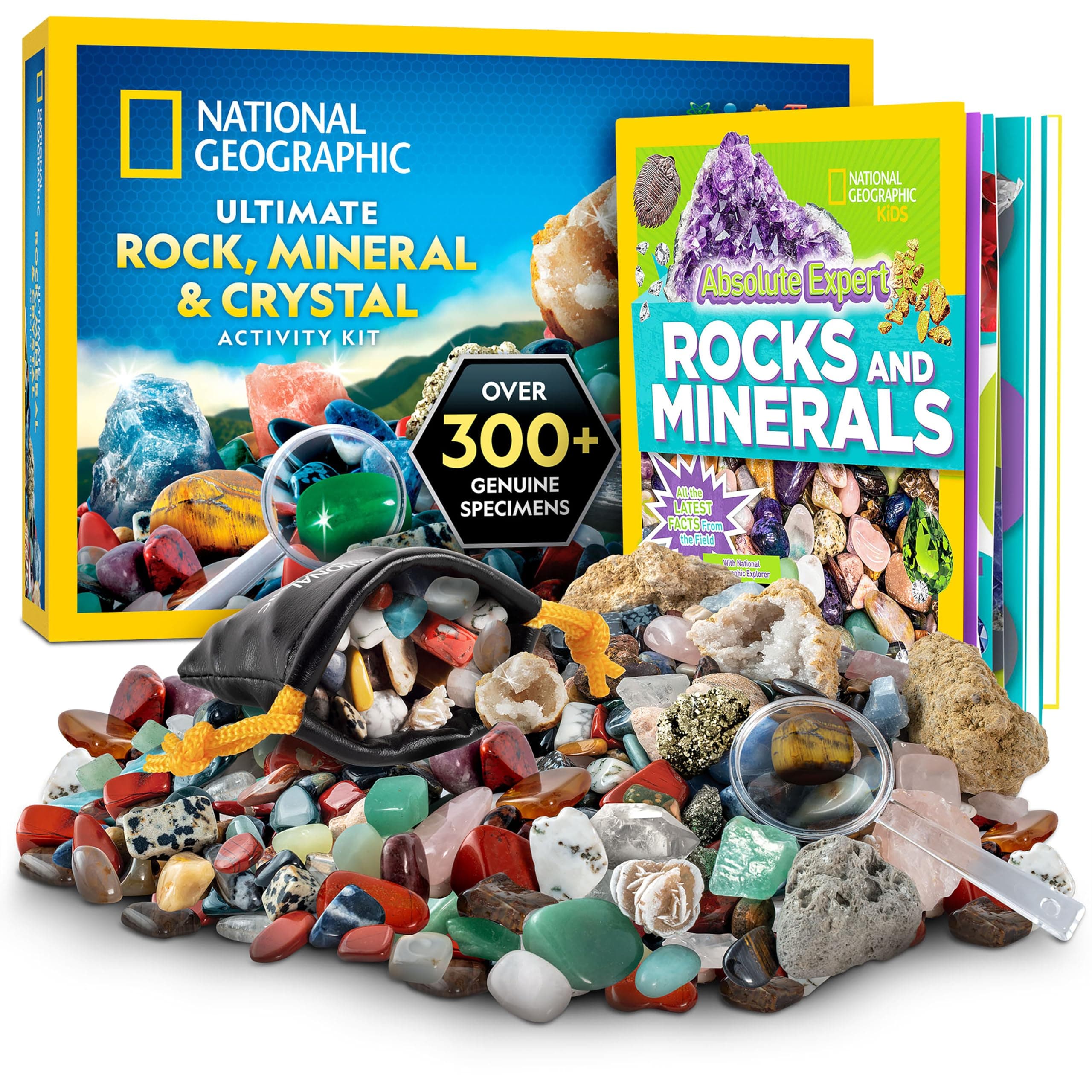 NATIONAL GEOGRAPHIC Rock Collection Box for Kids - Over 200 Piece Lock Set with Genuine Fossil Gems and Crystals - Absolute Expert: Rocks & Minerals with Full Color Book (Amazon Exclusive)