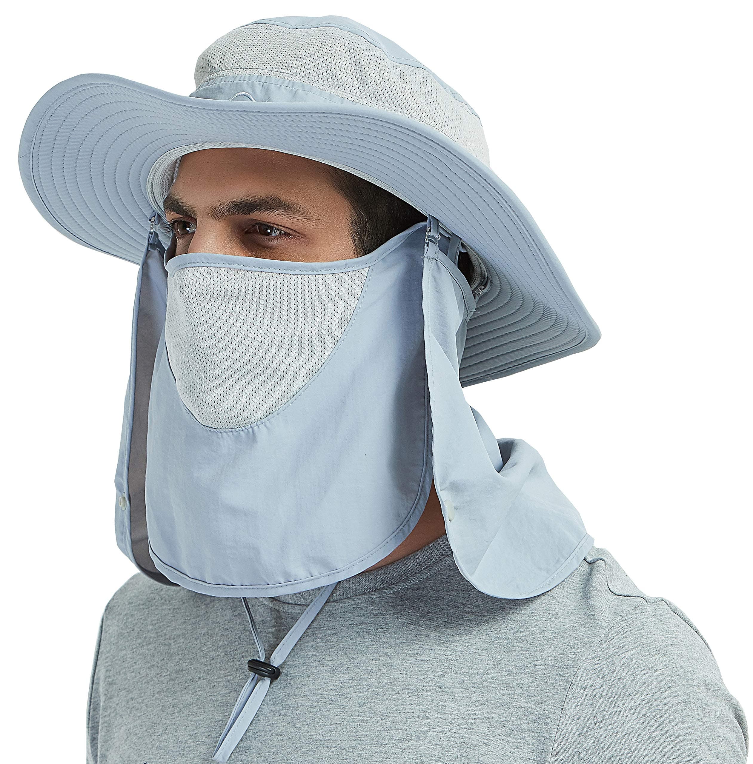 DDYOUTDOOR07-281 Fashion Summer Outdoor Sun Protection Fishing Cap Neck Face Flap Hat Wide Brim Gray