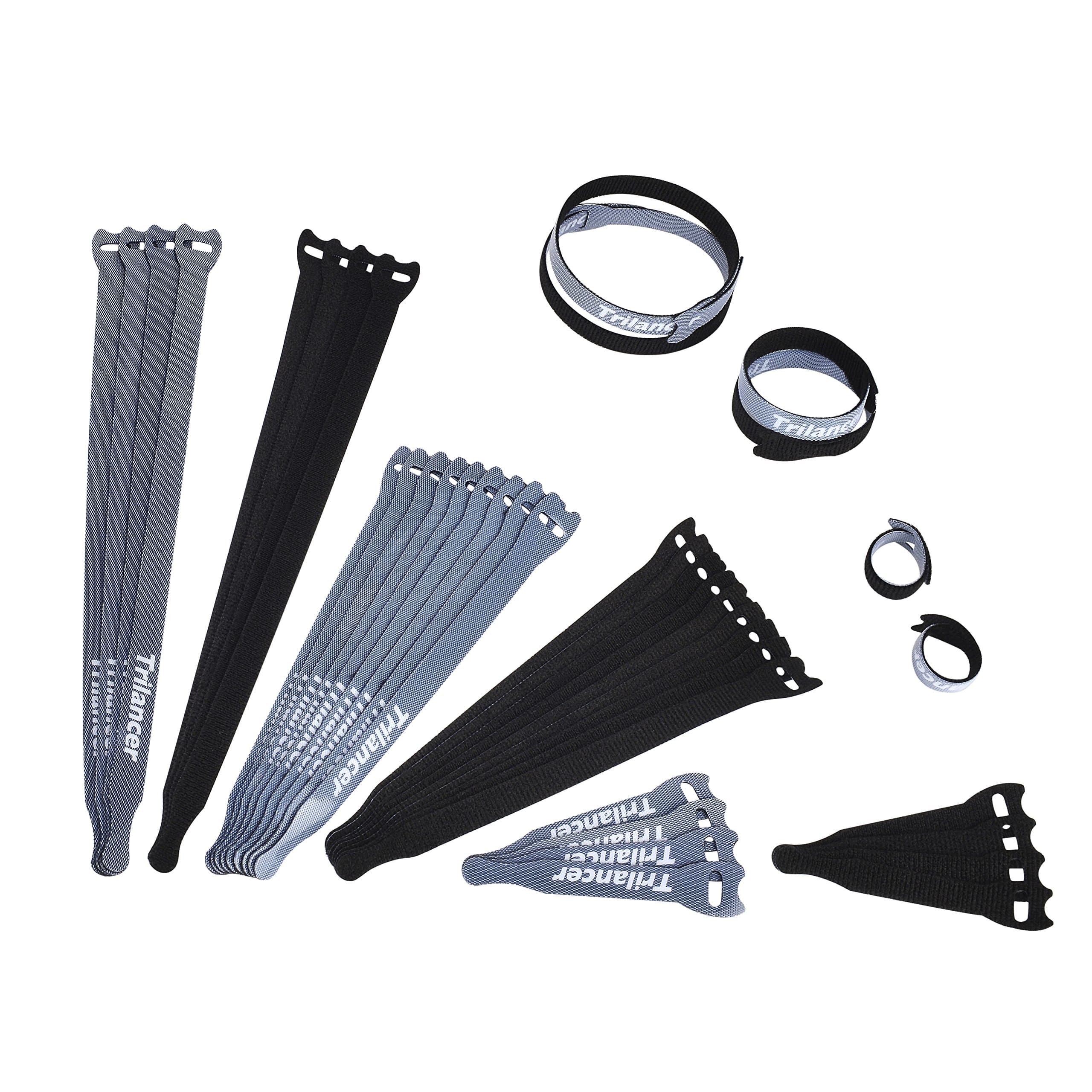 Reusable Cable Ties, Trilancer Cord Wraps, Adjustable Strap Fastener, Cable Organizer, Fastening Hook and Loop (3 Sizes/Black/40PCS)