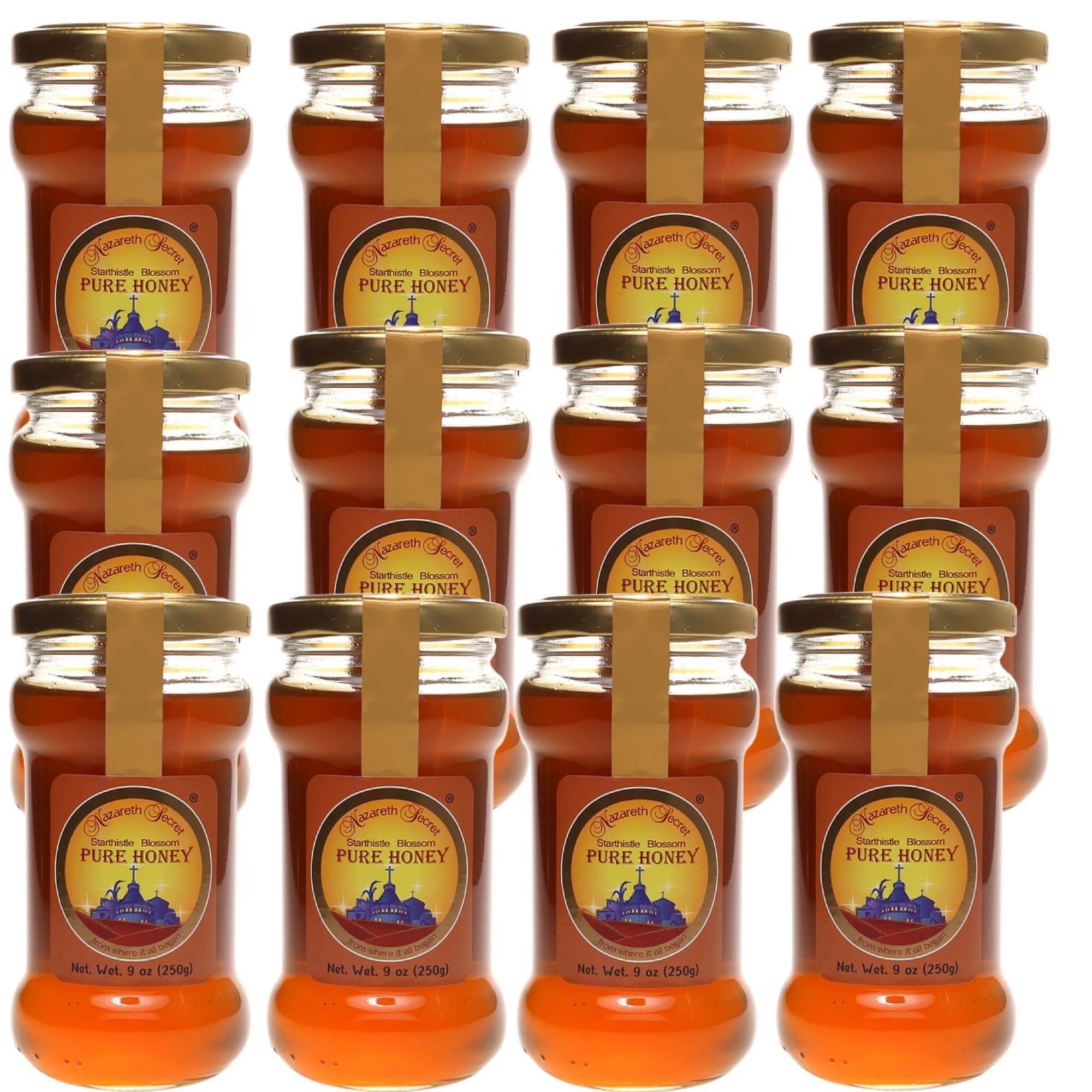 Nazareth Secret Pure Natural Honey, from Israel, Kosher, Holy Land Gifts from Nazareth Israel (12 Jars)