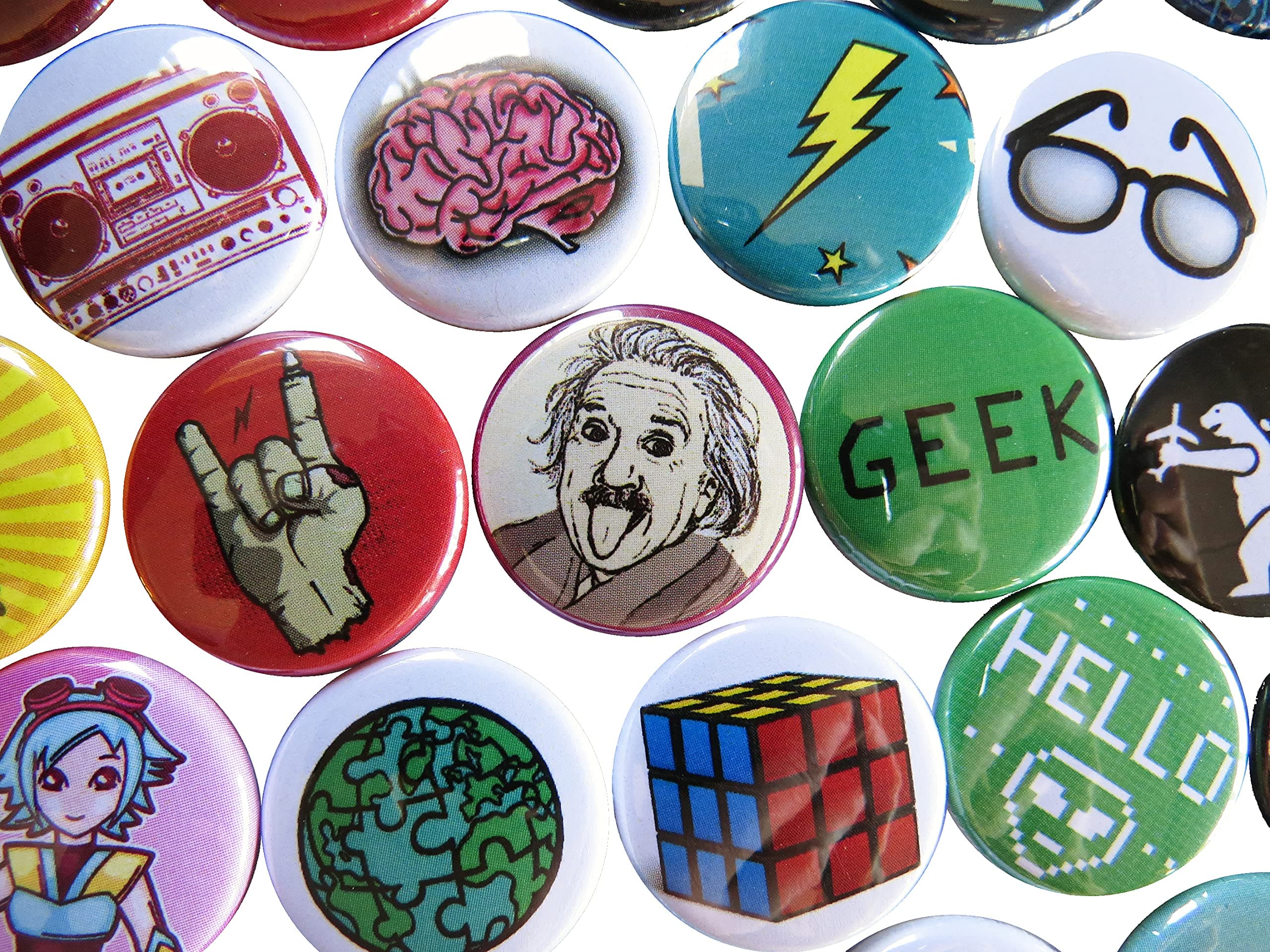 Geeky Gift for Geeks, Geeky Gifts for Nerdy Teens, Weird Pop Culture Buttons Pins, Set of 35 Mini
