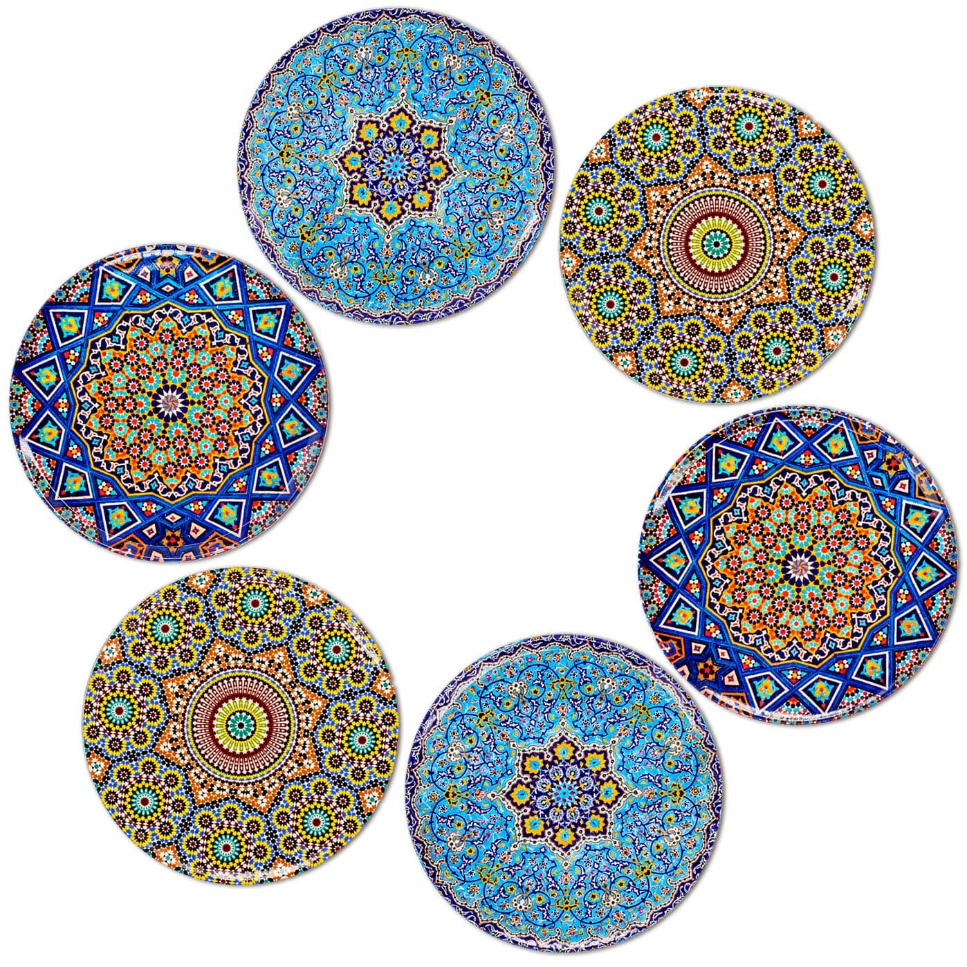 BOHORIA® Premium Design Coasters (Set of 6) - Decorative coasters for glass, cups, vases, candles on their dining table made of wood, glass or stone (round | 9cm) (Orient Edition) (Mosaique)