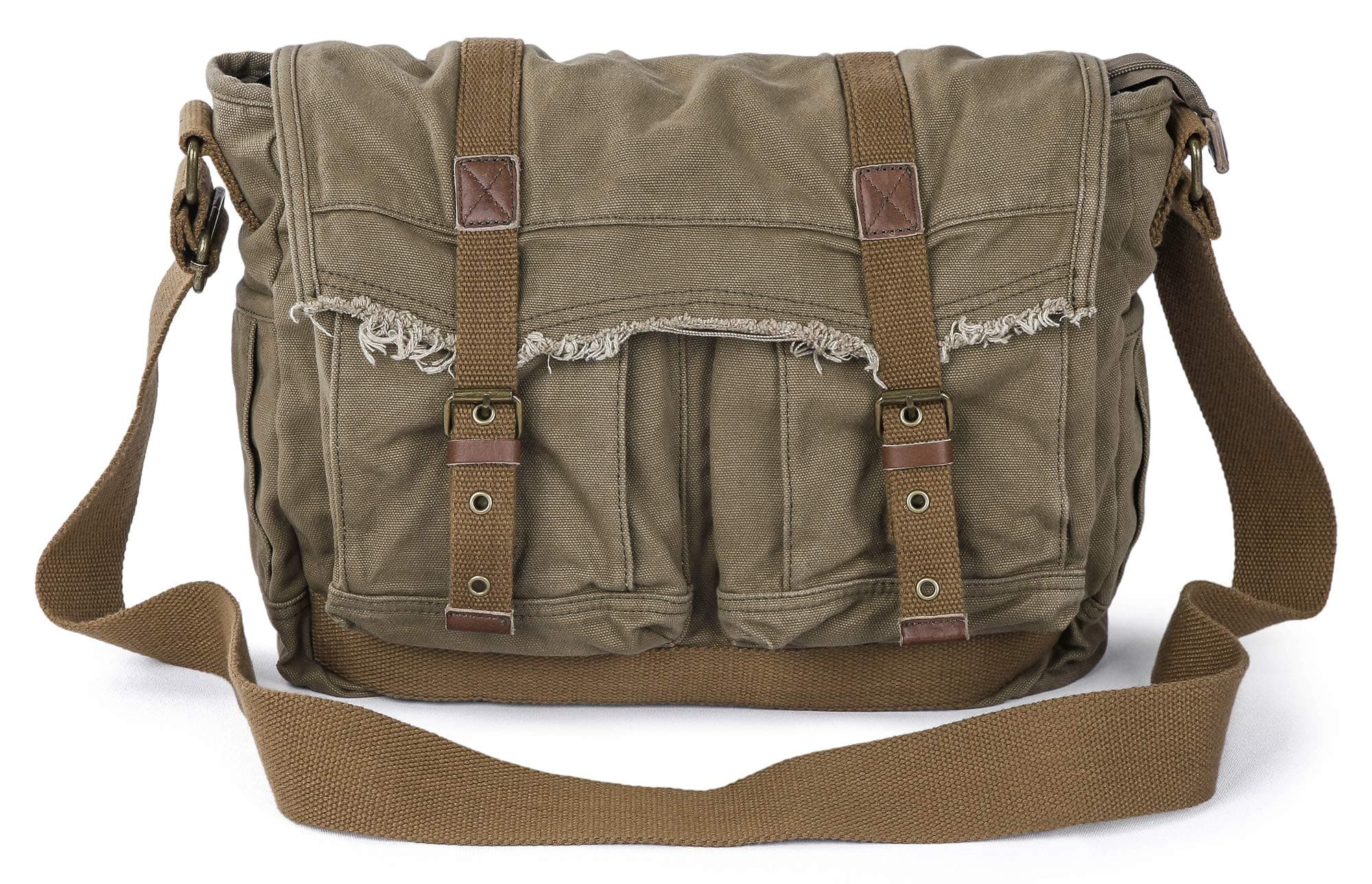 Canvas Messenger Bag - Vintage Shoulder Bag Frayed Style Boho Purse