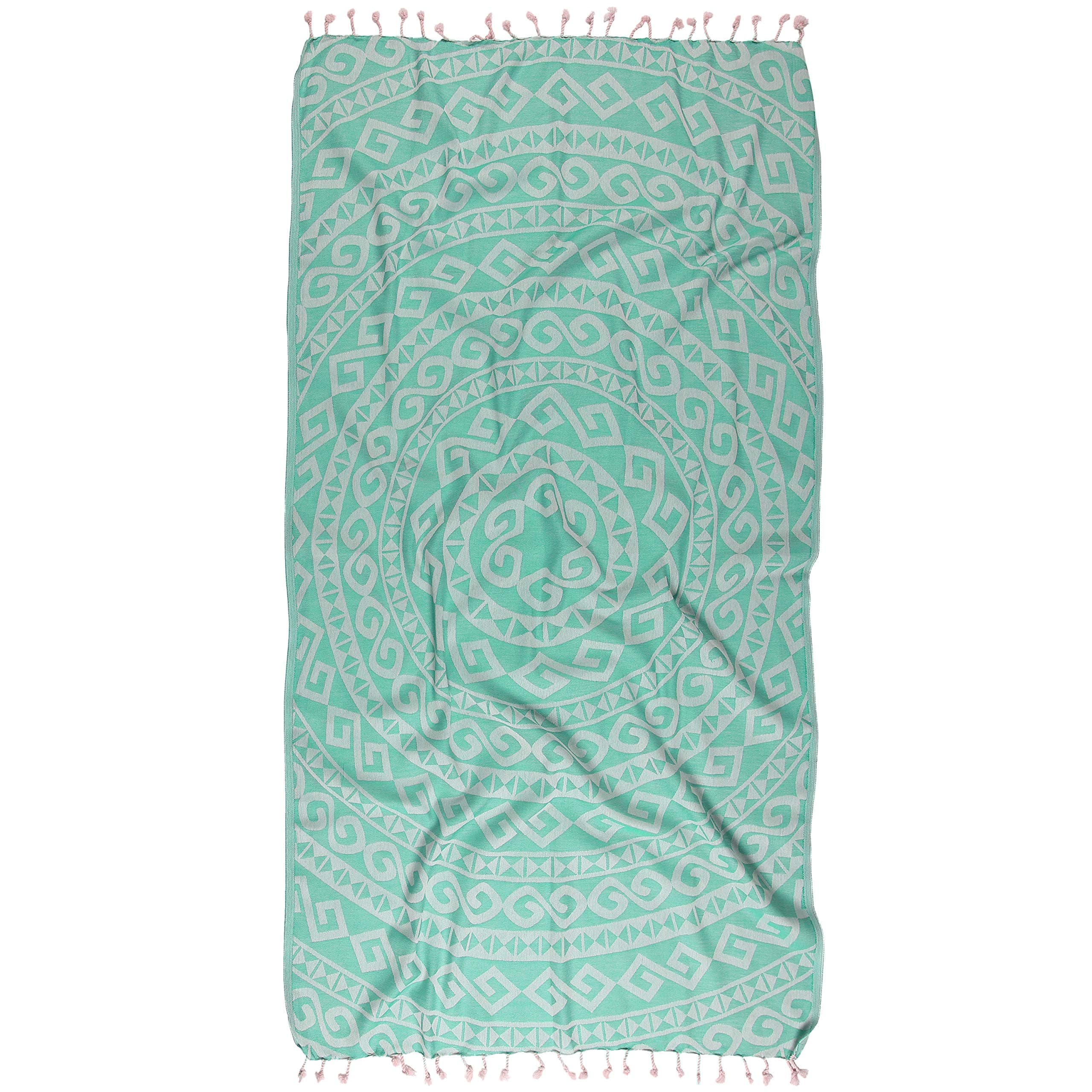 Cabana Stripe Style 100% Cotton, Pestemal Turkish Towel 39"x70" Generous Size Turkish Towel Beach Bath Spa Yacht Gym Sport Peshtemal Sarong Hammam Towel Kikoy Fouta (Mandala Green)