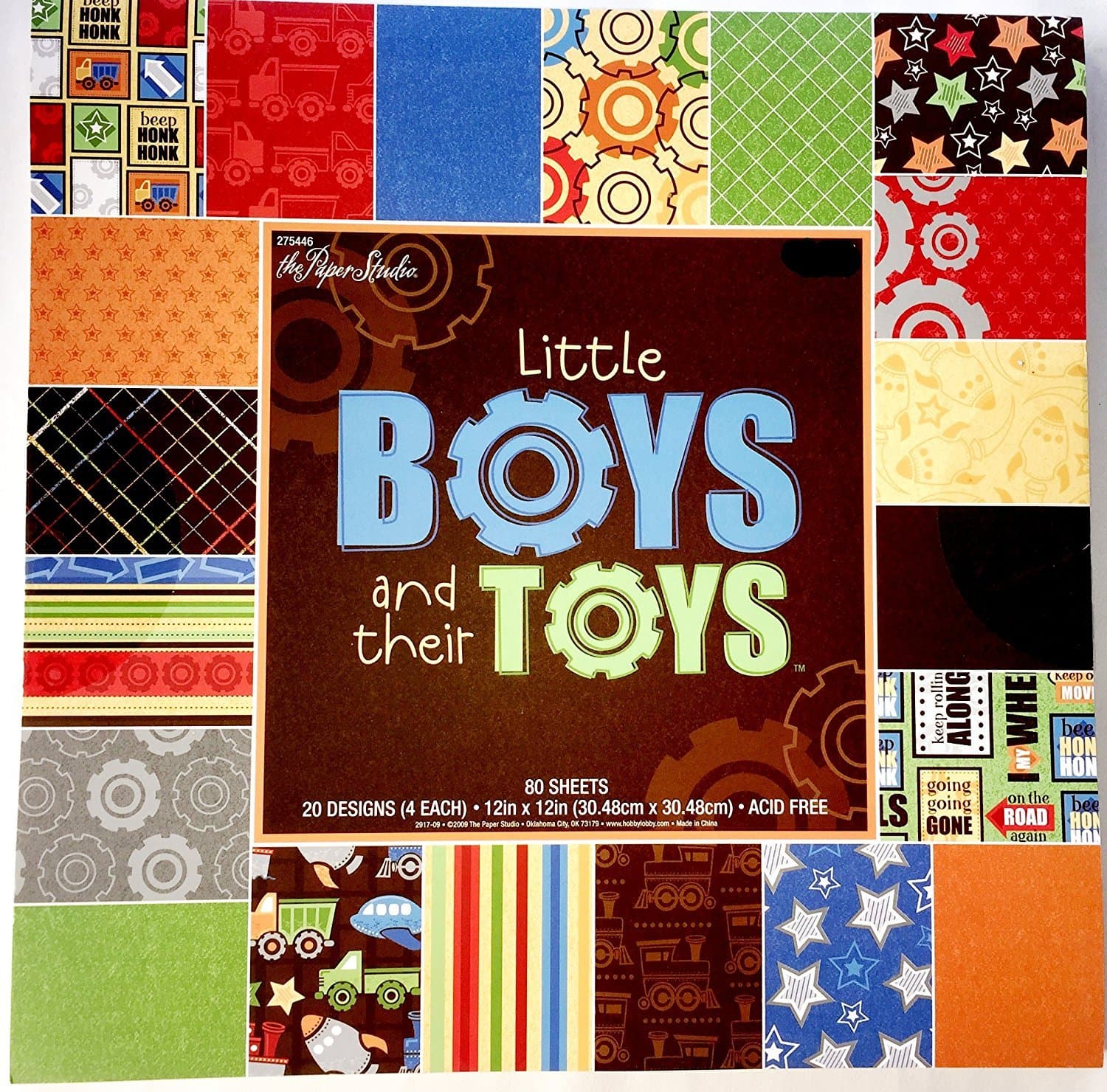 Little Boys and Their Toys, 12x12 Paper Pad, 80 Sheets, 20 Designs, Construction, Road Signs, Trains, Colorful