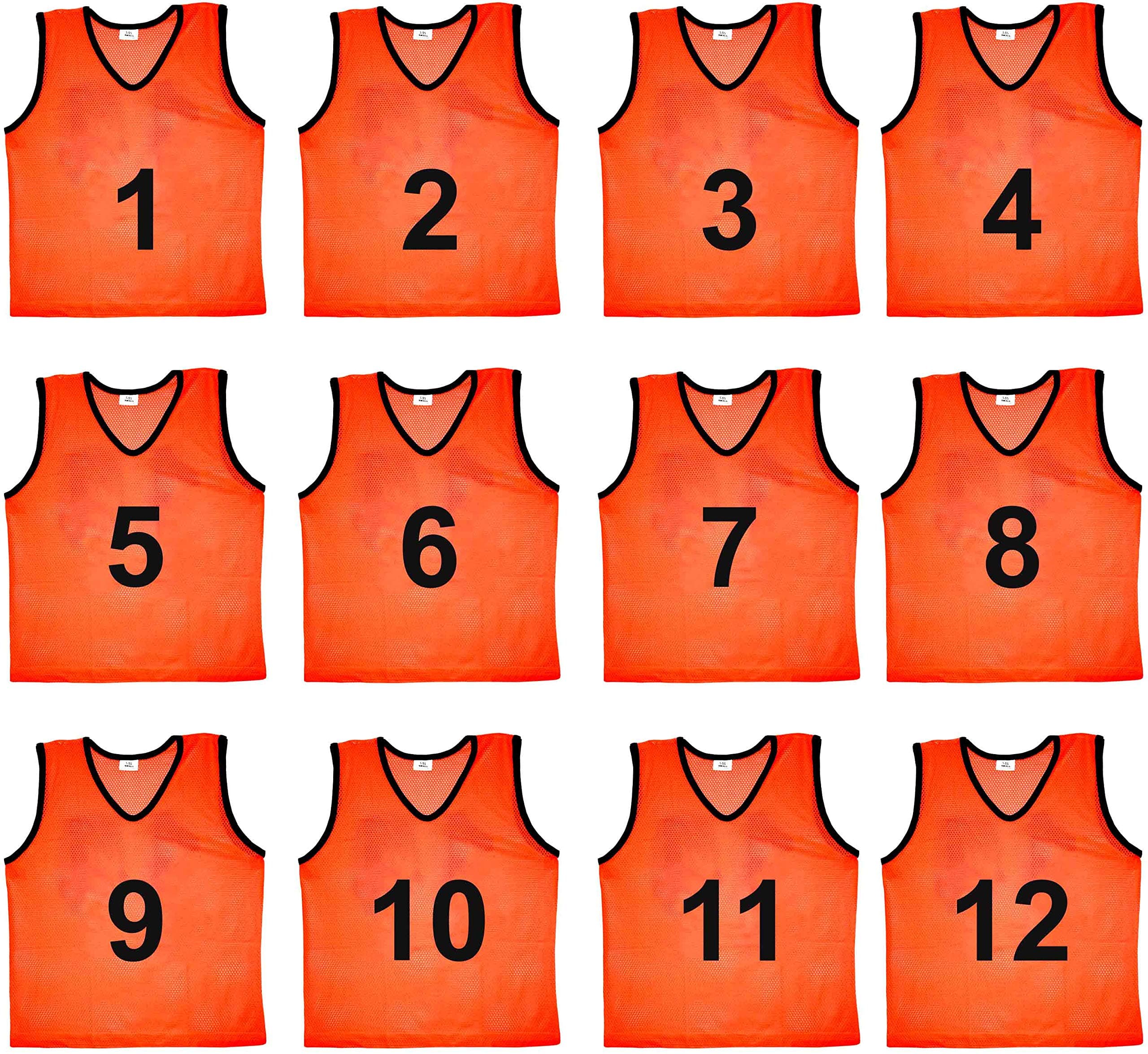 SAS SPORTS 1 to 12 Numbered Scrimmage Team Practice Vest, Training Bibs, Soccer Pinnies for Youth, Adult (Orange, Medium)