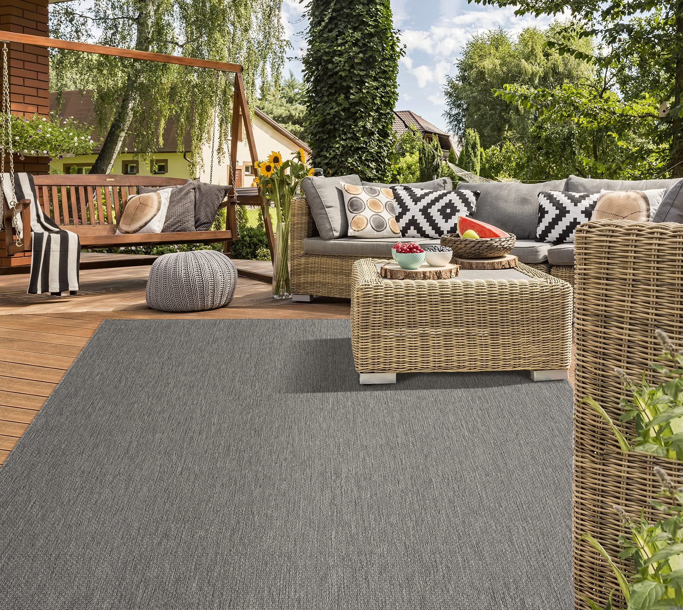 Mia´s Teppiche "Lara" In- & Outdoor Rug, Flat Fabric, 80x150 cm, Anthracite