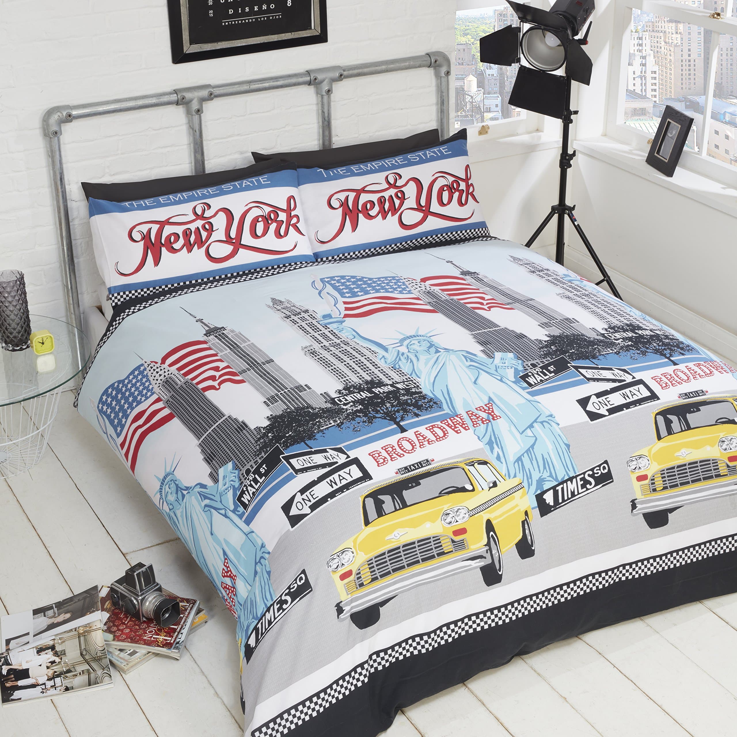 Rapport Empire State Double Duvet Cover and 2 Pillowcase Set Bedding New York, Polyester-Cotton, Multi-Colour