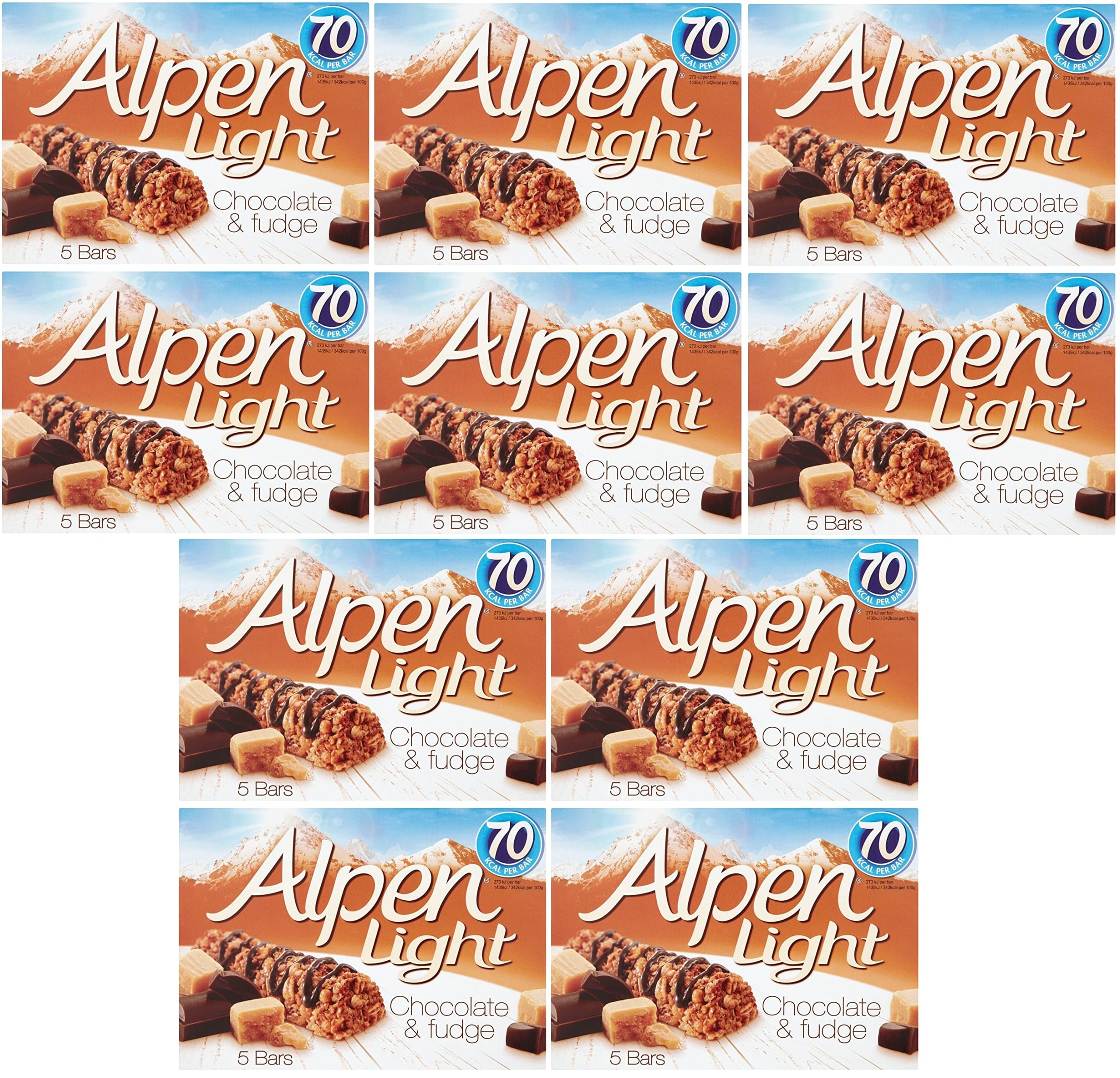 Alpen Light Chocolate & Fudge, 5 Bars of 95g - Pack of 10