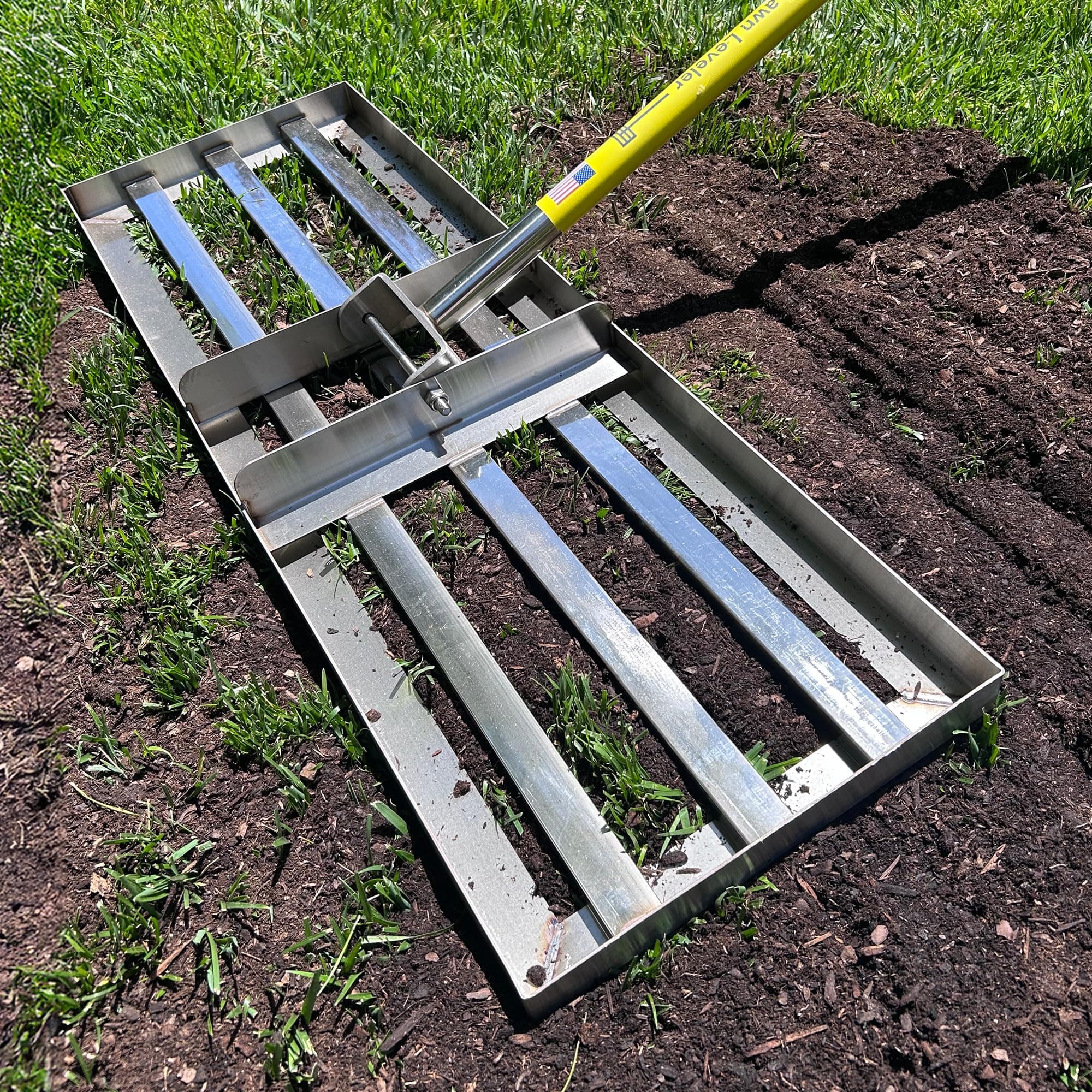 Rocklin™ Lawn Leveling Rake | Stainless Steel Surface Leveling Tool | Level Soil or Dirt Ground Surfaces Easily | 30” x 10” Ground Plate | 78” Extra Long Handle