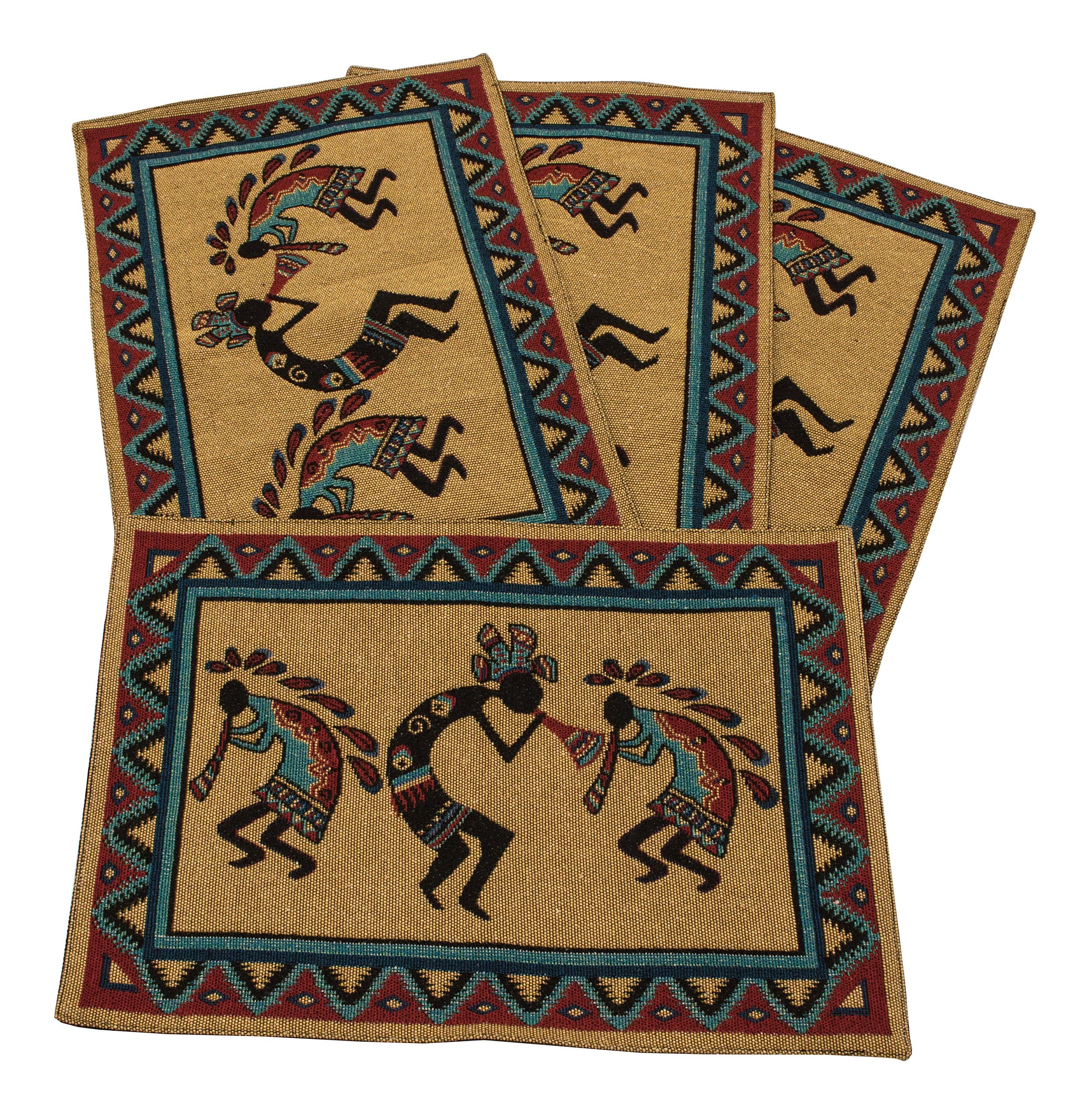 Kinara 3 Kokopellies Placemat Set – Southwestern Native American Design – Beautiful and Unique Pattern – Fine Weaving Four 12.25x19 inch Placemats
