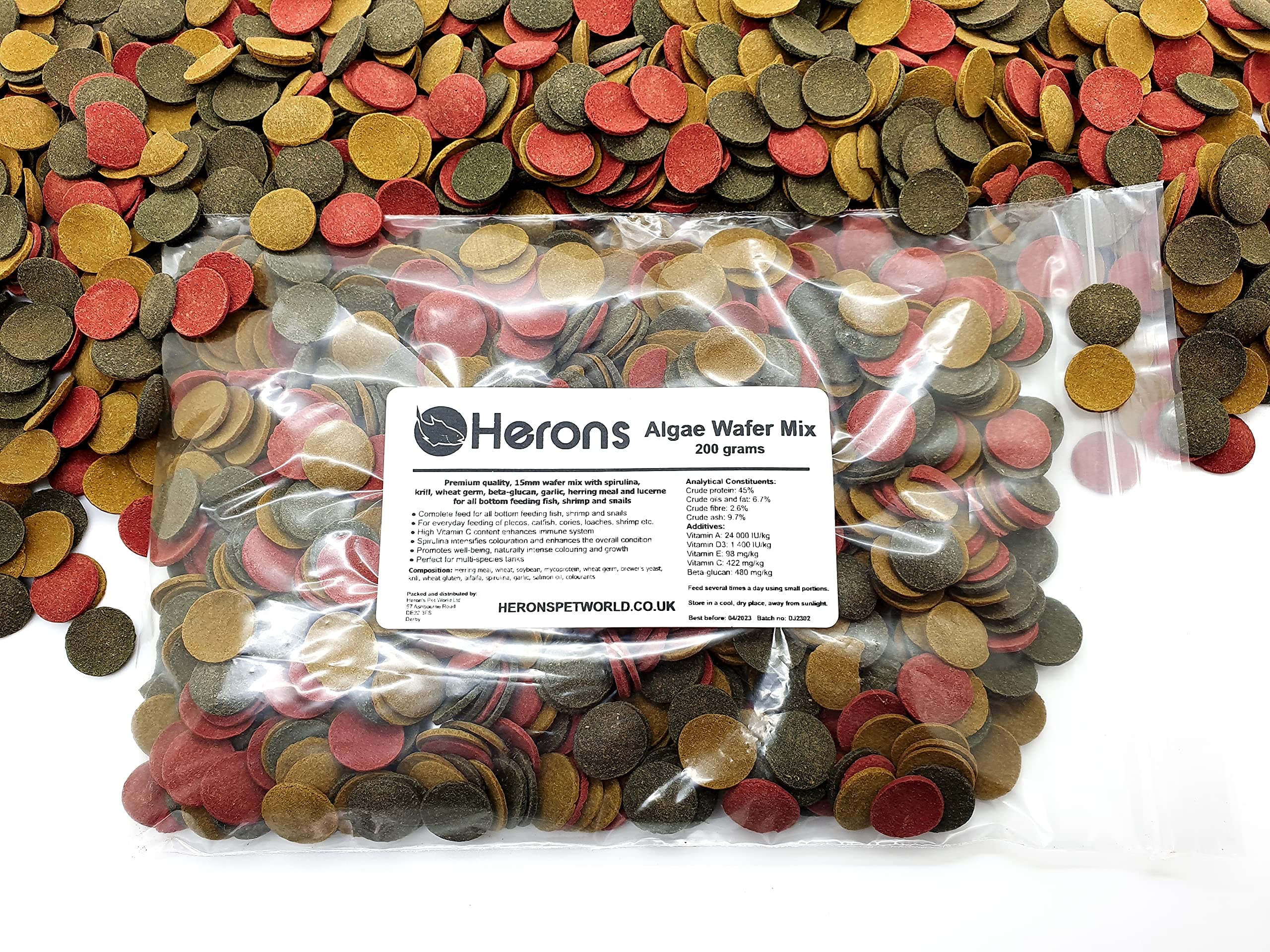 HERONS Algae Wafer Mix [200g] - Spirulina Algae Wafers - Tropical Fish Food For All Bottom Feeders - For Pleco, Catfish, Bristlenose, Loach, Cory, Snail, Shrimp
