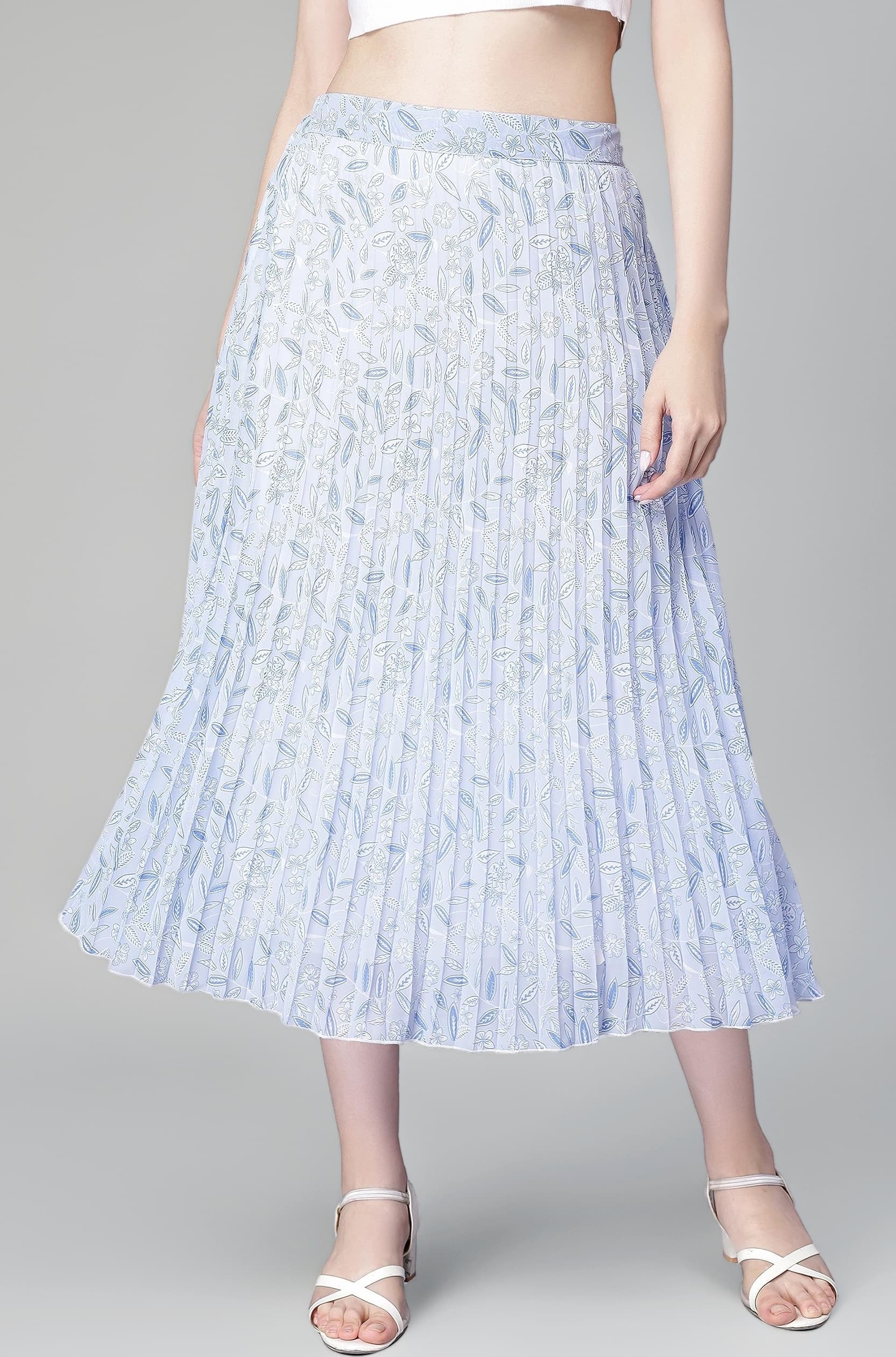 NUEVOSDAMAS Floral Printed Pleated Navy/Multi Skirt