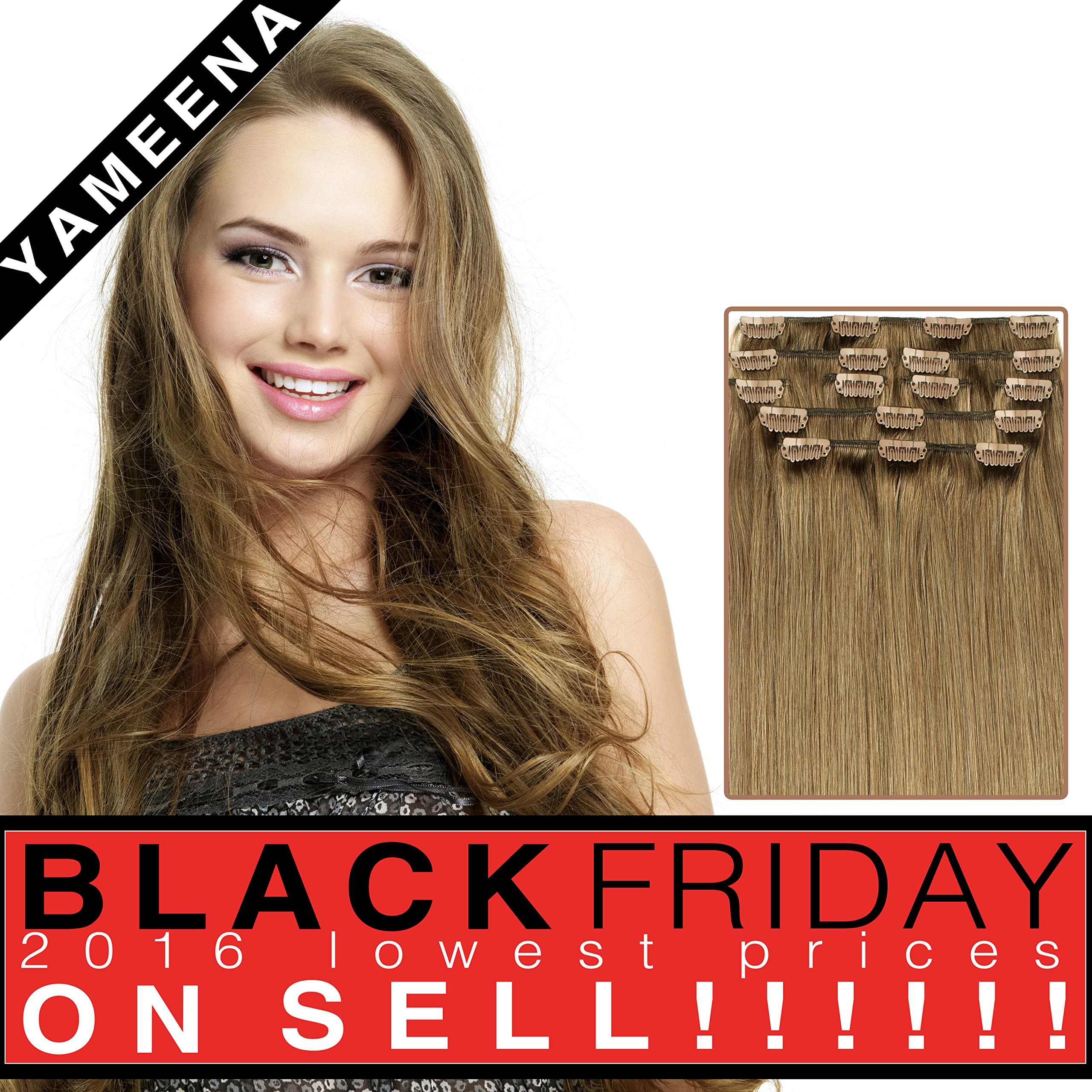 Yameena® 100% Remy Human Hair Extension Clip in Extensions 9 Pieces 16"-22" 8 Colors 120-125g (20”-22” 9pcs 125g, Light Brown 8)