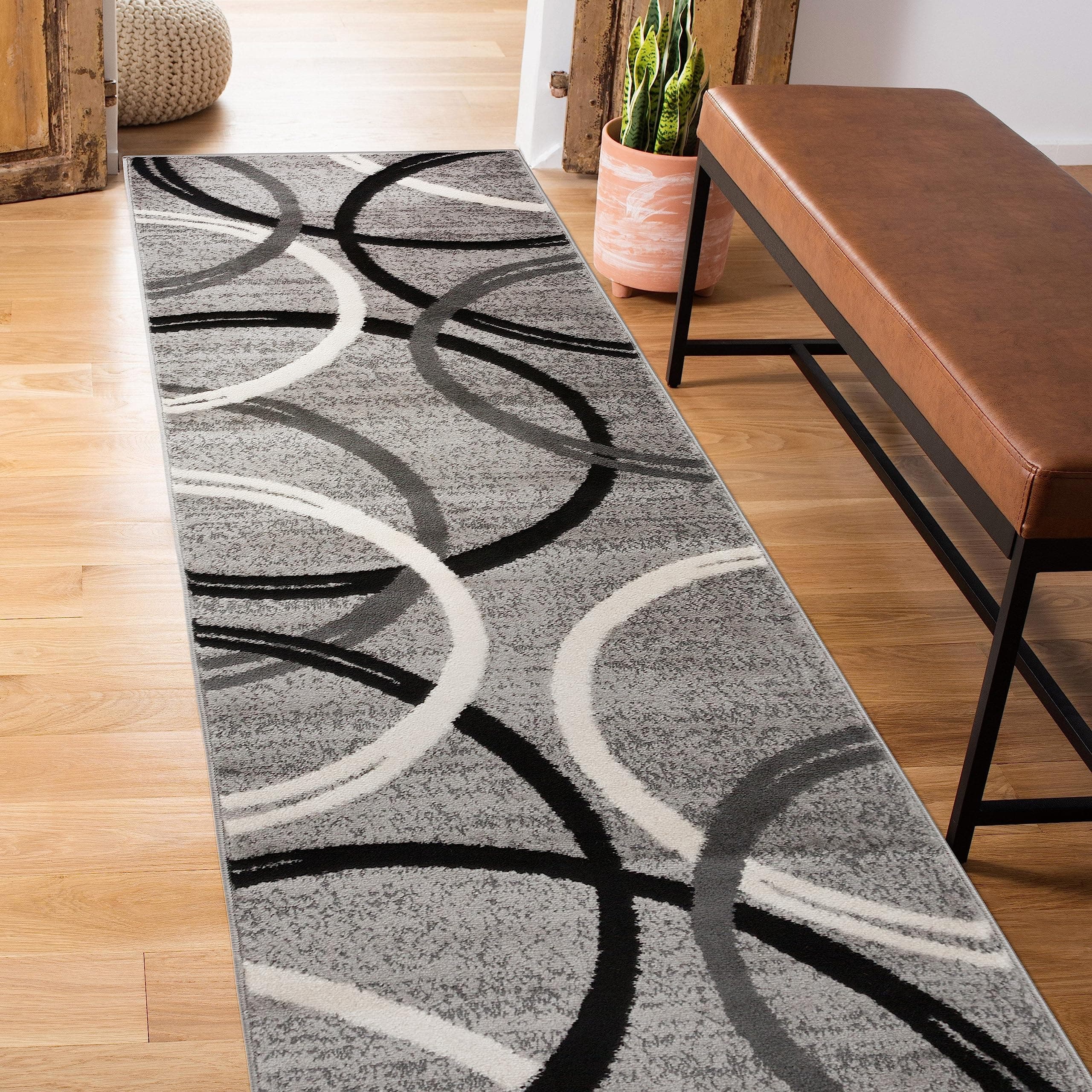Rugshop Wavy Circles Design Runner Rug, Non-Shedding Carpet for Hallway or Entryway, Gray, 2' x 7'2"