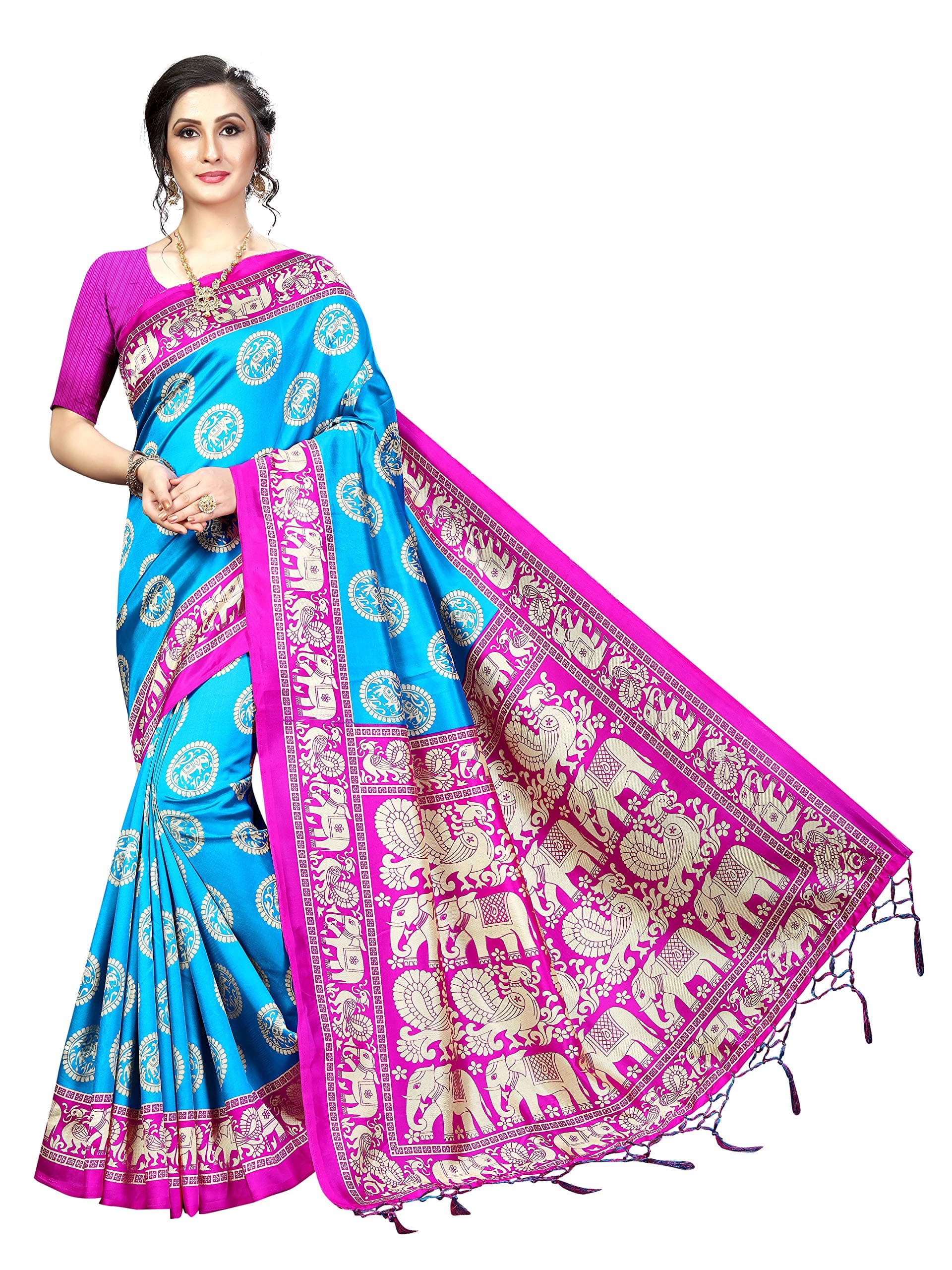 Winza Designer Printed Sarees for Women Collection 2022 Art Silk (Latest Fancy Party Stylish 2021_Blue)