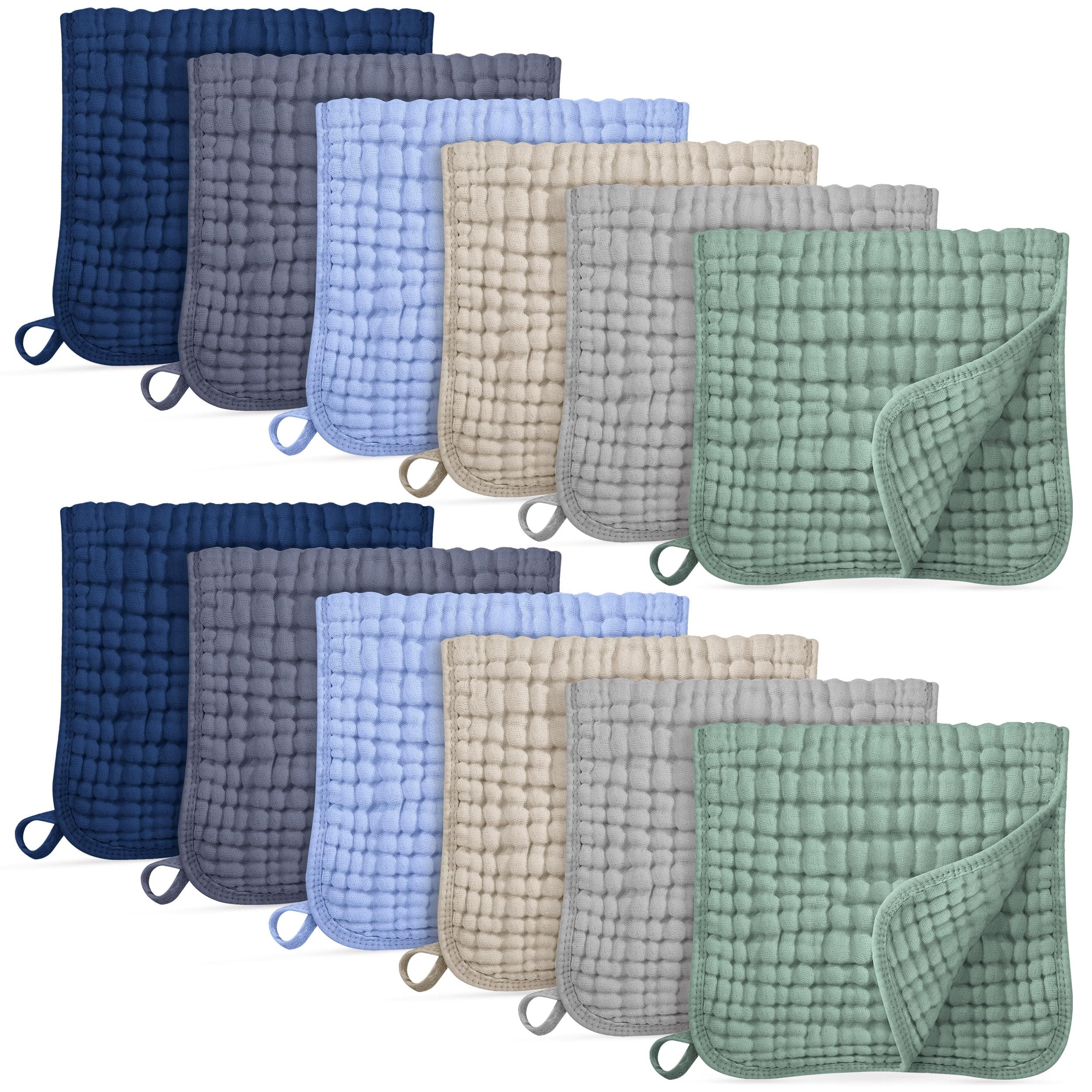 Unnivoll モスリンバープクロス 赤ちゃん用 綿100% バーピングクロス 男の子 女の子 Lサイズ 20インチ x 10インチ エクストラソフト 吸水性 12枚パック - マルチカラー