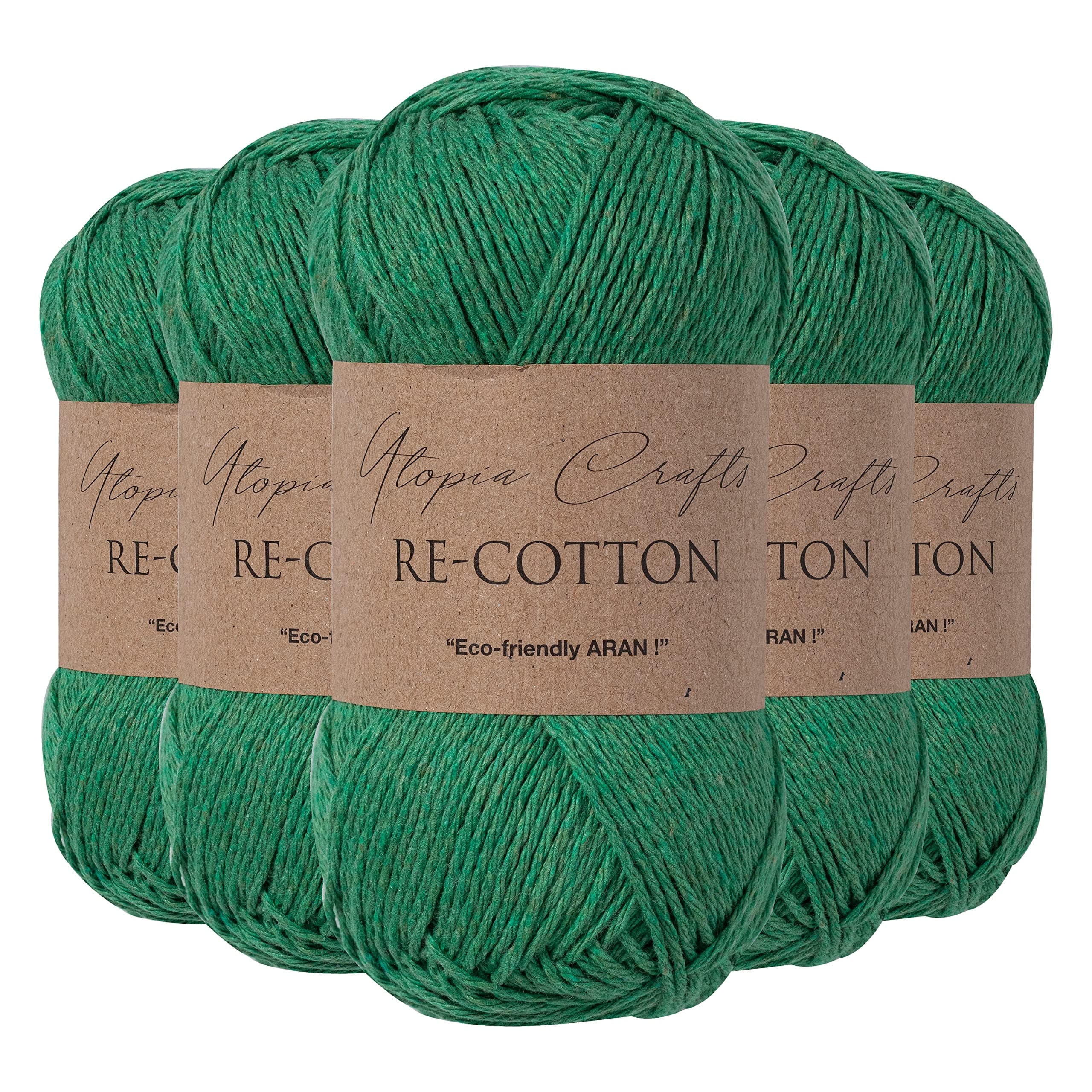 Utopia Crafts Re-Cotton Knitting Yarn, 5X 100g (Evergreen)