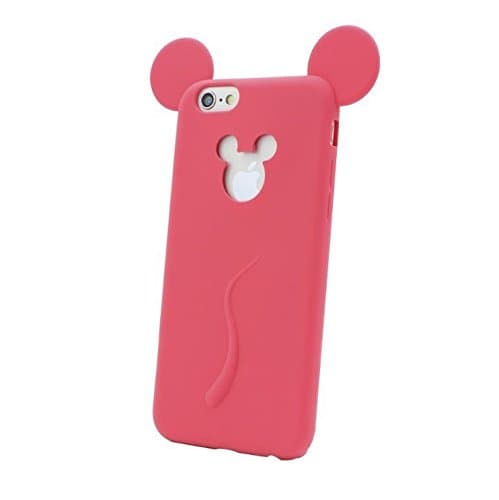 Cute Candy Colors Colorful 3D Soft Mickey Mouse Ear Silicone Cartoon Phone Case Cover for iphone 6 6S 4.7Inch Red