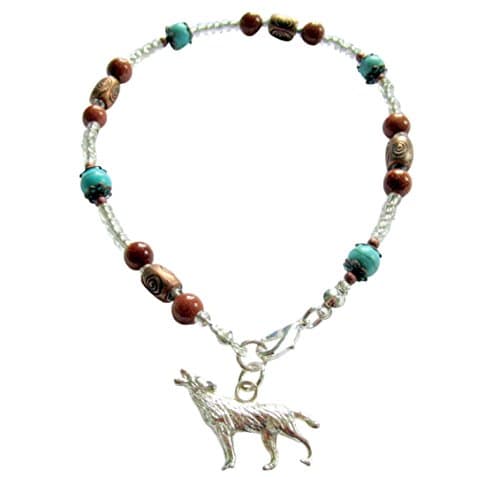 ~ CHEROKEE WOLF ~ HANDCRAFTED TURQUOISE AND GOLDSTONE GEMSTONE ANKLE CHAIN ANKLET ANKLE BRACELET 9” 23CM (11 IN)