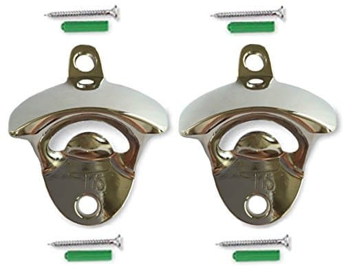 Silver Wall Mount Bottle Opener (2 Pack) – Includes Mounting Screws – Very Solid – Silver Nickel Plated – Anti-Rust Protection – Retail Packaging – Great Gift Choice