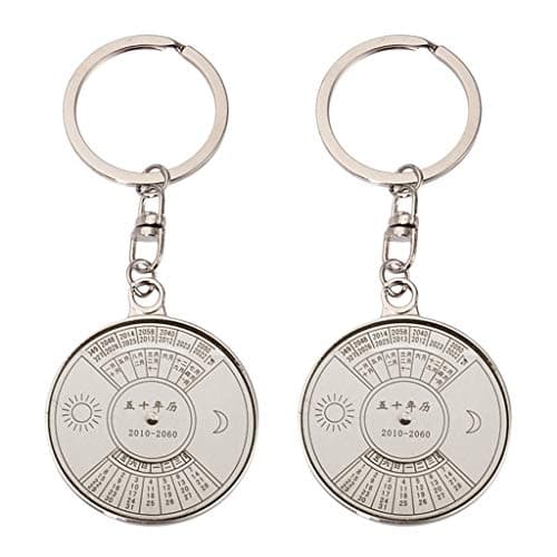 wuliLINL 50 Years Perpetual Calendar Keyring Keychain Alloy Key Unique Compass Chain Ring Keyfob Metal KeyChain Gift