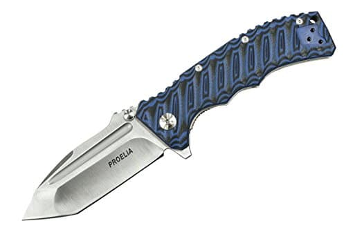 8.5" Blue & Black G10 handle, D2 Steel Stonewash Tanto Blade