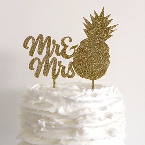 Mr & Mrs Pineapple Gold Glitter Wedding Cake Topper - Laser Cut Acrylic
