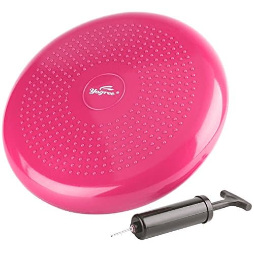Yogree Core Balance Stability Disc Trainer - 14" Diameter Wobble Cushion w/ Air Pump for Workout, Therapy, Fitness and Training Exercise Pink