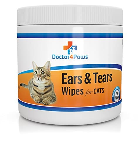Ears & Tears Cleaning Wipes for Cats - Natural Treatment for Ear Mites, Ear Infections & Tear Stains - 100 Premium Presoaked Bleach Free Cotton Pads - Good for Rabbits & Chinchillas too