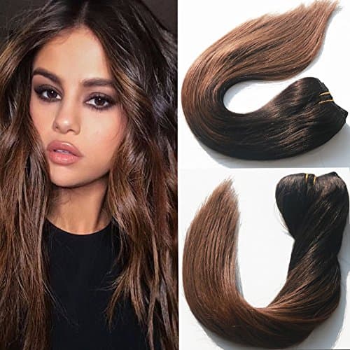 24 inch Black to Brown Ombre Hair Extensions Mocha Balayage Clip in Human Hair Extensions Long Remy Hair(24 inch, Natural Black to Chocolate Brown 1b# to 4#)