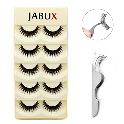 JABUX 5 Pairs Black Long Thick Handmade 3D False Eyelashes Voluminous Reusable Fake Eye Lash Extension For Makeup(Free Eyelash Tweezers Tool Fish Tail Clip) (Z04)