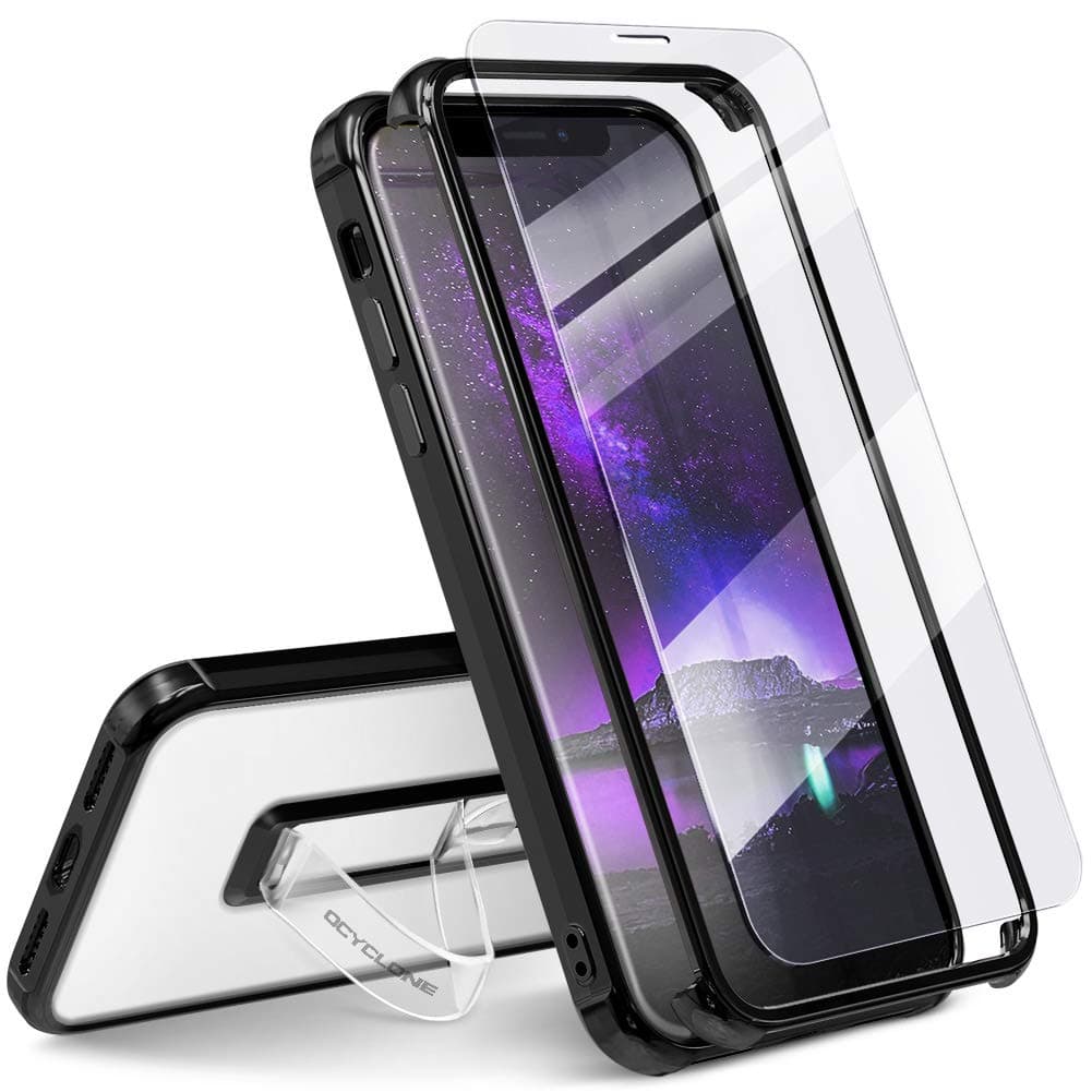 Henpone iPhone X Case, Clear Phone Cover with Finger Strap Kickstand Ring Stand Holder & 2pcs Tempered Glass Screen Protector Bumper Drop Protection Cases for Apple iPhone X/10 - Purple