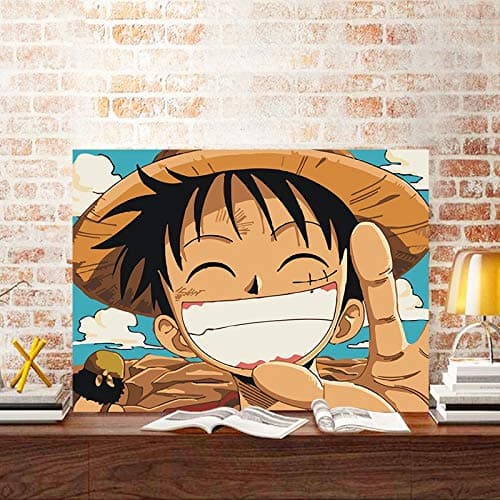 Showkig Cartoon Anime Hand Drawn Coloring Decoration,ONE Piece/Monkey D. Luffy,Handmade DIY Digital Oil Painting Children,Digital Canvas Painting,with Brushes and Acrylic Pigment DIY