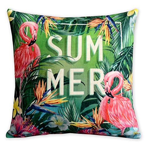 CHUJIN Summer Time Tropical Plant Flamingo Pillowcase Fresh Green Leaves Cushion Decorative Pillow Home Décor Sofa Throw Pillow Cover 18 * 18inches