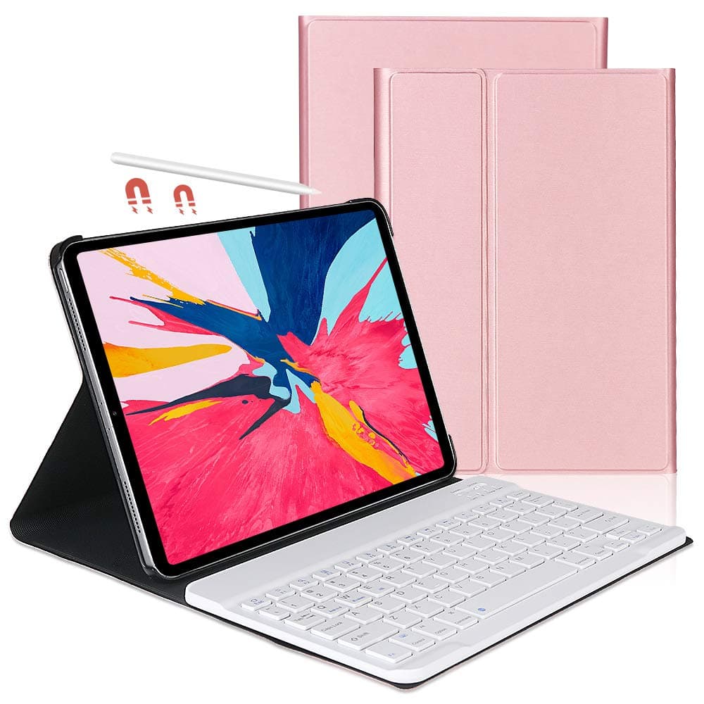 OYOSUOGG iPad Pro 11 Keyboard Case 2018 - Lightweight - Auto Sleep/Wake - Slim Folio Smart Cover - Apple iPad Pro 11 2018 Leather Case with Magnet Detachable Wireless/BT Keyboard (Rose Gold)