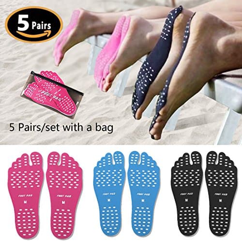Beach Foot Pads for Barefoot Lover,Stick on Soles,Invisible Shoes Stick on Foot Pads,Foot Stickers,Nakefit Stick on Soles with Anti-slip and Waterproof Design by WINPE,5 pairs / pack (Blue,XL)