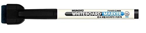 Power Liner White Board Marker FINE Point Pack of 12 with Eraser and Magnetic Cap (Black)