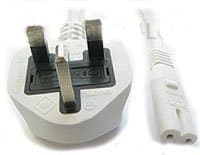 Power Cord UK Plug to Figure 8 Fig of 8 Lead Cable 2 Pin C7 (2 Metre, White)