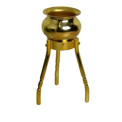4-Inch Brass Round Abhishek Stand Set with Kalash – Shivling Abhishek Pooja Accessory for Home Temple Décor