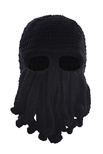 Dasior Tentacle Octopus Cthulhu Knit Beanie Hat Windproof Beard Ski Mask Black
