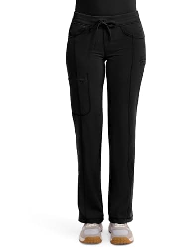 Cherokee Women's Infinity Low-Rise Straight Leg Drawstring Pant, Black, Small