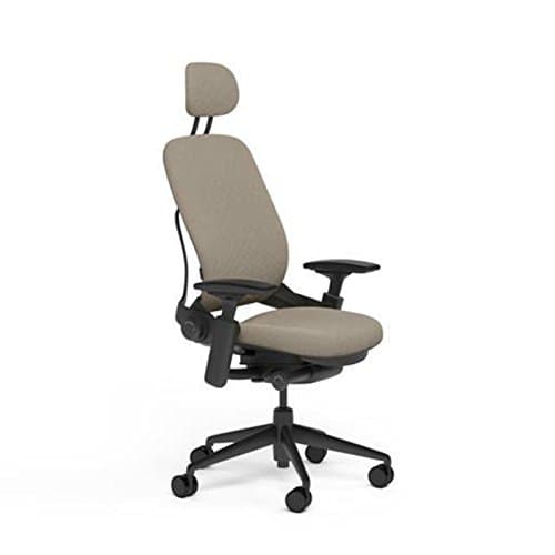 Leap Desk Chair V2 with Headrest in Buzz2 Sable Fabric - 4-Way Highly Adjustable Arms - Black Frame and Base - Soft Dual Wheel Hard Floor Casters