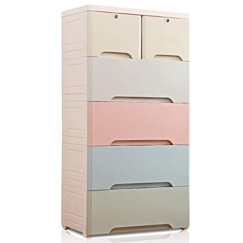 Nafenai Dresser 6 Drawer Storage Cabinet with Locks, Plastic Drawer Dresser for Clothes, Storage Organizer Unit for Bedroom, Kids Playroom, Study Room, Entryway, Hallway - Multicolor