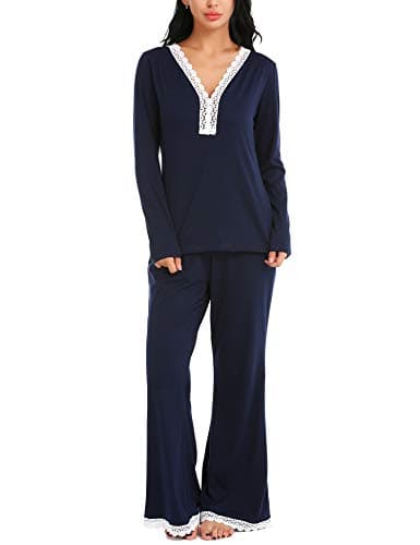 ARANEE Women's Pajamas Set Long Sleeve Sleepwear Soft Pj Set Lounge Nightgowns Navy Blue