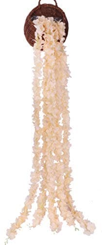 Lannu 32.5 FT Artificial Hydrangea Vines Flowes Fake Wisteria Garland Flower Cattleya Plants for Home Wedding Arch Garden Wall Decor, Pack of 5 (Champagne)